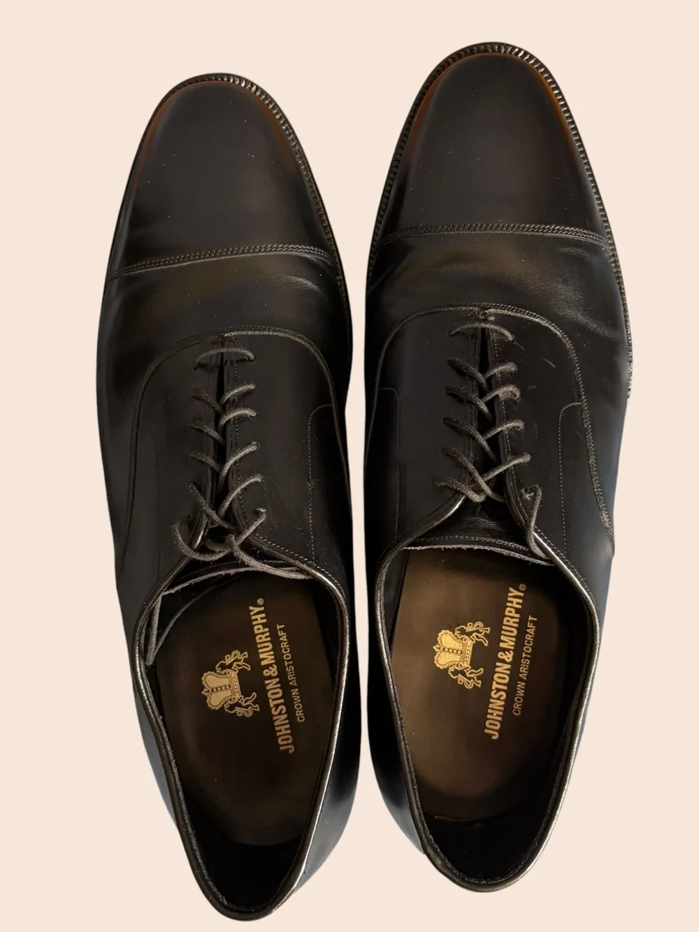 Johnston & Murphy Crown Aristocraft Black Leather Cap-Toe Oxford Dress Shoes